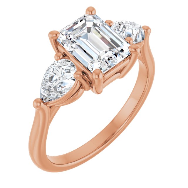 JULIETTE Trilogy Emerald Engagement Ring with Pear Cut Accent Diamonds - 18K Rose Gold - View 1