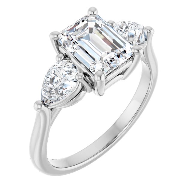 JULIETTE Trilogy Emerald Engagement Ring with Pear Cut Accent Diamonds - Platinum - View 1