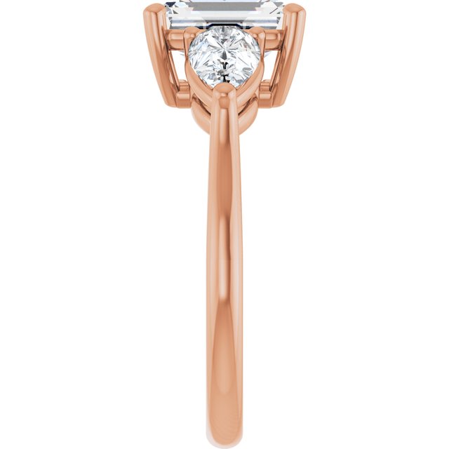 JULIETTE Trilogy Emerald Engagement Ring with Pear Cut Accent Diamonds - 18K Rose Gold - View 4