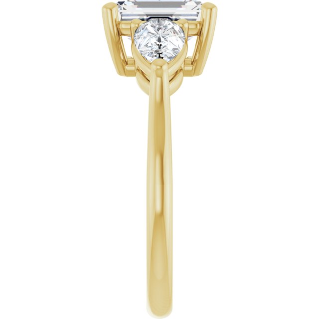 JULIETTE Trilogy Emerald Engagement Ring with Pear Cut Accent Diamonds - 18K Yellow Gold - View 4