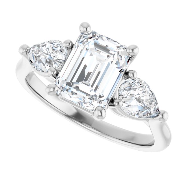 JULIETTE Trilogy Emerald Engagement Ring with Pear Cut Accent Diamonds - Platinum - View 5