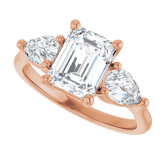 JULIETTE Trilogy Emerald Engagement Ring with Pear Cut Accent Diamonds - 18K Rose Gold - View 5