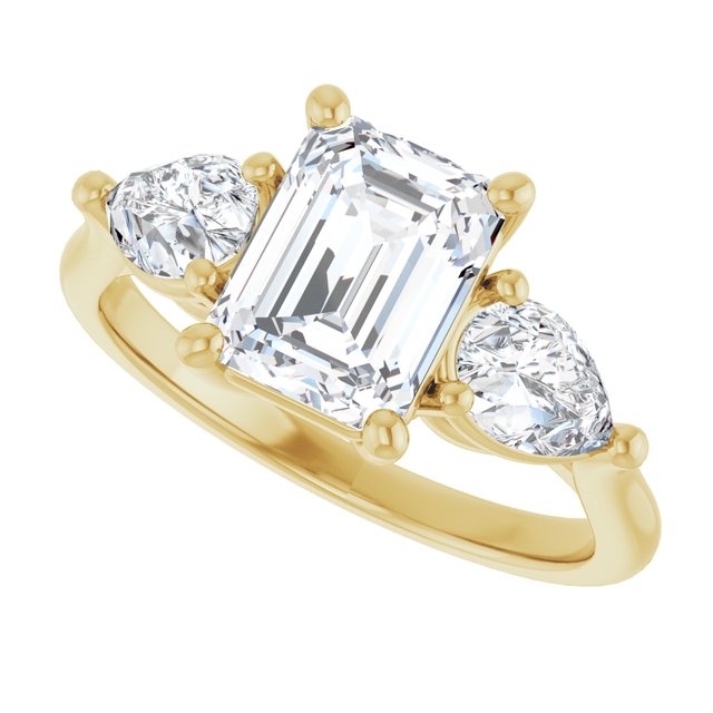 JULIETTE Trilogy Emerald Engagement Ring with Pear Cut Accent Diamonds - 18K Yellow Gold - View 5
