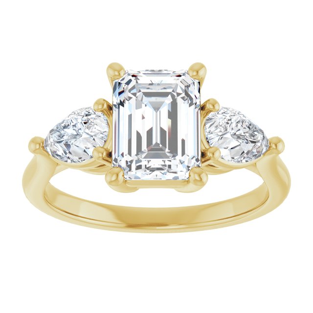 JULIETTE Trilogy Emerald Engagement Ring with Pear Cut Accent Diamonds - 18K Yellow Gold - View 3
