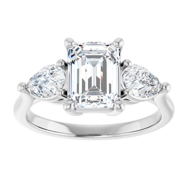 JULIETTE Trilogy Emerald Engagement Ring with Pear Cut Accent Diamonds - Platinum - View 3