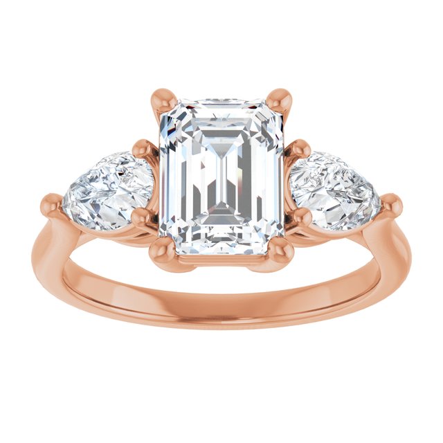 JULIETTE Trilogy Emerald Engagement Ring with Pear Cut Accent Diamonds - 18K Rose Gold - View 3