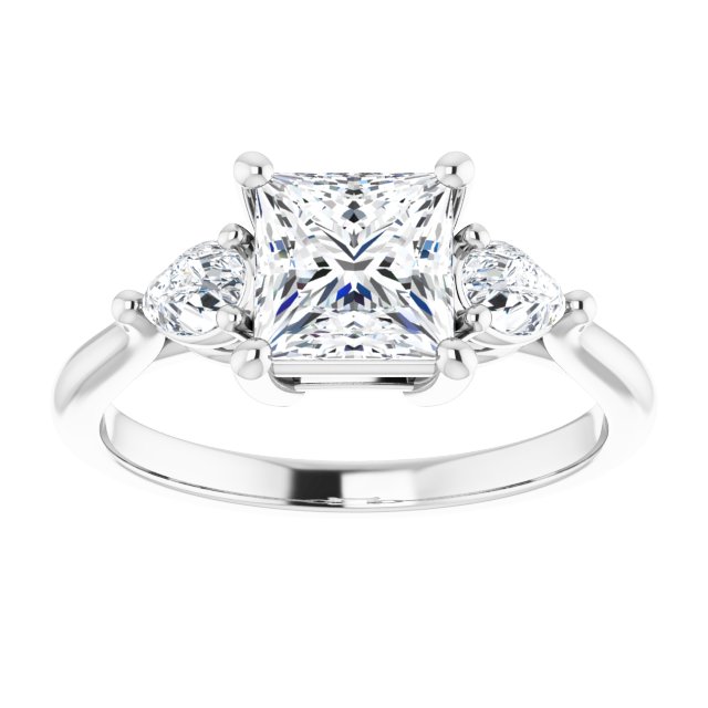 JULIETTE Trilogy Square Engagement Ring with Pear Cut Accent Diamonds - Platinum - View 3