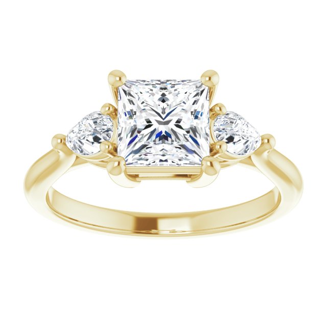 JULIETTE Trilogy Square Engagement Ring with Pear Cut Accent Diamonds - 18K Yellow Gold - View 3
