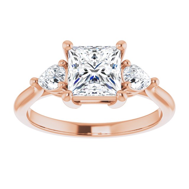 JULIETTE Trilogy Square Engagement Ring with Pear Cut Accent Diamonds - 18K Rose Gold - View 3