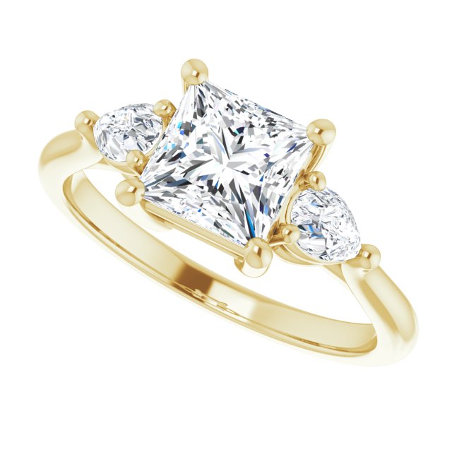 JULIETTE Trilogy Square Engagement Ring with Pear Cut Accent Diamonds - 18K Yellow Gold - View 5