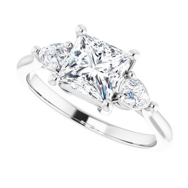 JULIETTE Trilogy Square Engagement Ring with Pear Cut Accent Diamonds - Platinum - View 5