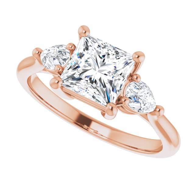 JULIETTE Trilogy Square Engagement Ring with Pear Cut Accent Diamonds - 18K Rose Gold - View 5