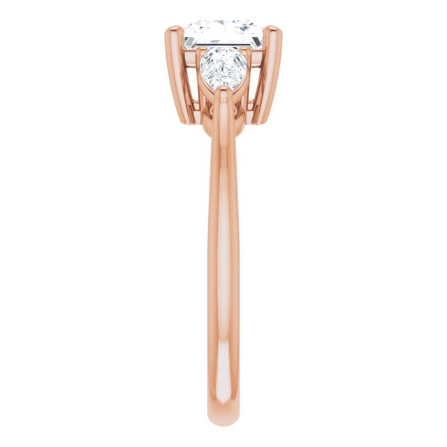 JULIETTE Trilogy Square Engagement Ring with Pear Cut Accent Diamonds - 18K Rose Gold - View 4
