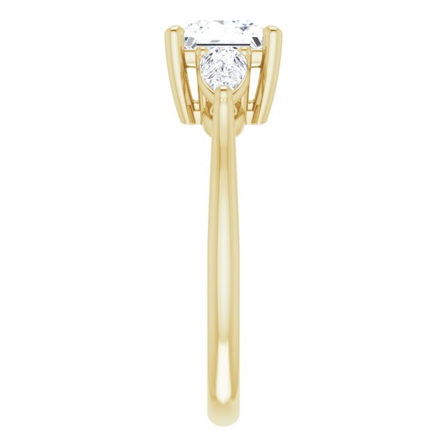 JULIETTE Trilogy Square Engagement Ring with Pear Cut Accent Diamonds - 18K Yellow Gold - View 4
