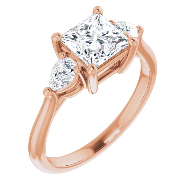 JULIETTE Trilogy Square Engagement Ring with Pear Cut Accent Diamonds - 18K Rose Gold - View 1