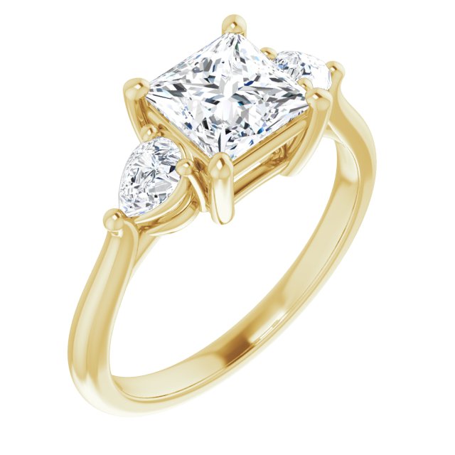 JULIETTE Trilogy Square Engagement Ring with Pear Cut Accent Diamonds - 18K Yellow Gold - View 1