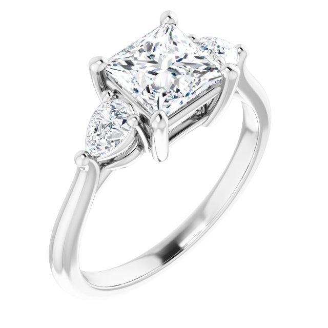 JULIETTE Trilogy Square Engagement Ring with Pear Cut Accent Diamonds - Platinum - View 1