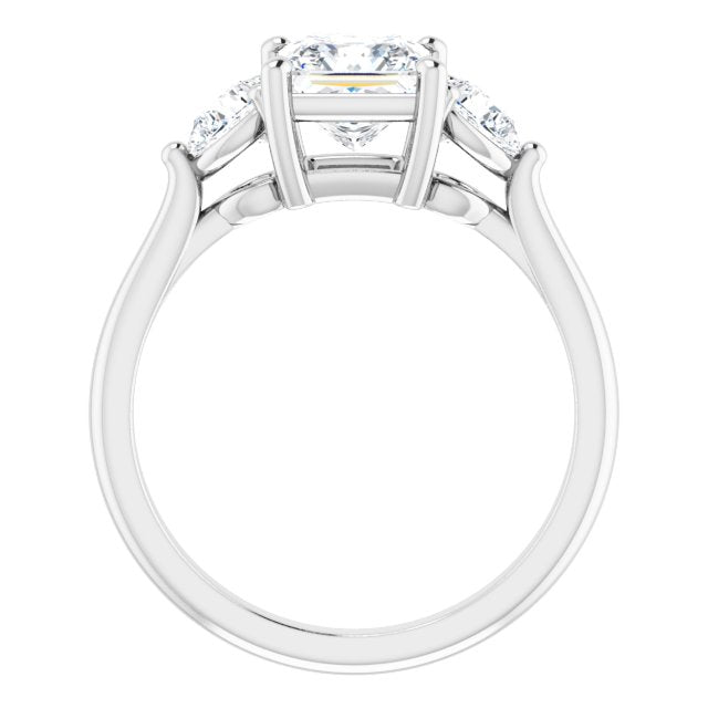 JULIETTE Trilogy Square Engagement Ring with Pear Cut Accent Diamonds - Platinum - View 2