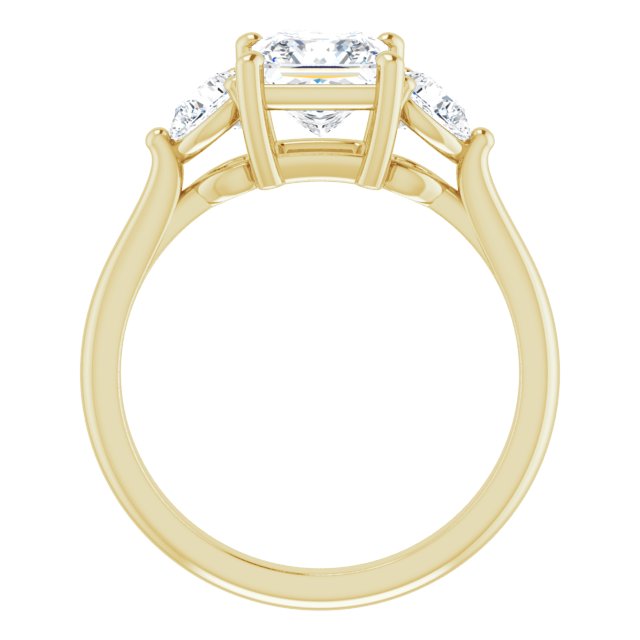 JULIETTE Trilogy Square Engagement Ring with Pear Cut Accent Diamonds - 18K Yellow Gold - View 2