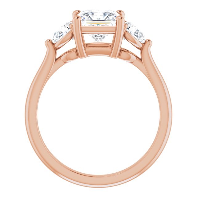 JULIETTE Trilogy Square Engagement Ring with Pear Cut Accent Diamonds - 18K Rose Gold - View 2