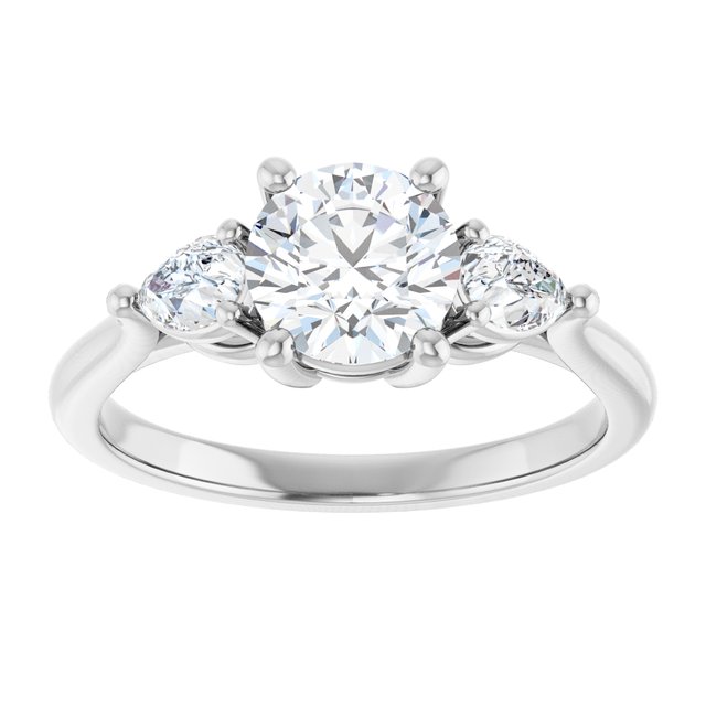 JULIETTE Trilogy Round Engagement Ring with Pear Cut Accent Diamonds - Platinum - View 3