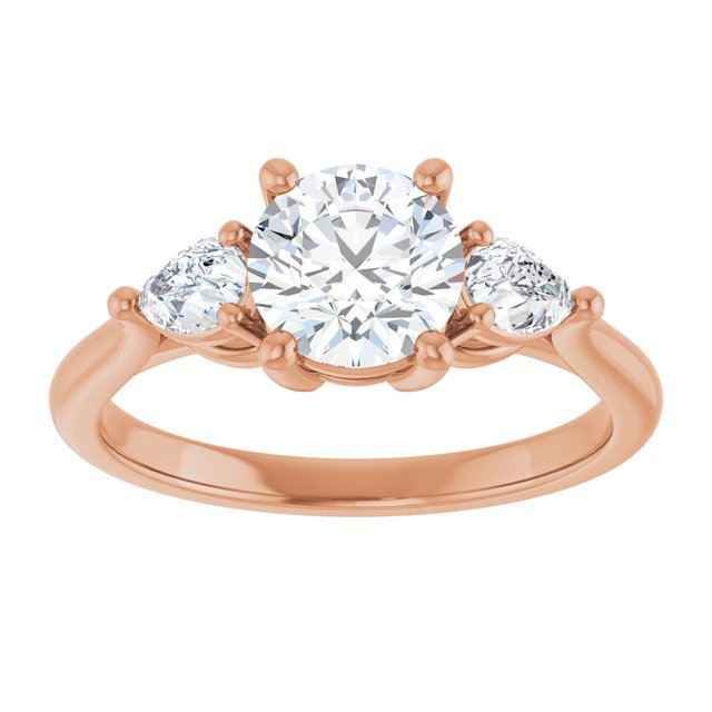 JULIETTE Trilogy Round Engagement Ring with Pear Cut Accent Diamonds - 18K Rose Gold - View 3