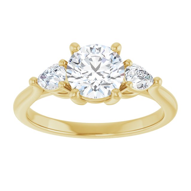 JULIETTE Trilogy Round Engagement Ring with Pear Cut Accent Diamonds - 18K Yellow Gold - View 3