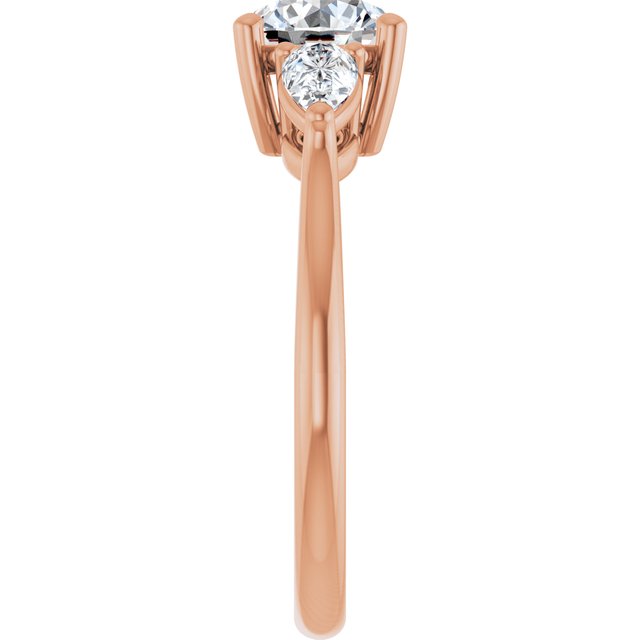 JULIETTE Trilogy Round Engagement Ring with Pear Cut Accent Diamonds - 18K Rose Gold - View 4