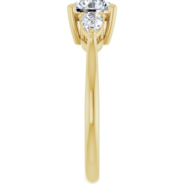 JULIETTE Trilogy Round Engagement Ring with Pear Cut Accent Diamonds - 18K Yellow Gold - View 4