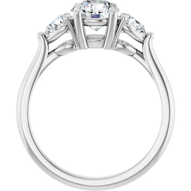 JULIETTE Trilogy Round Engagement Ring with Pear Cut Accent Diamonds - Platinum - View 2