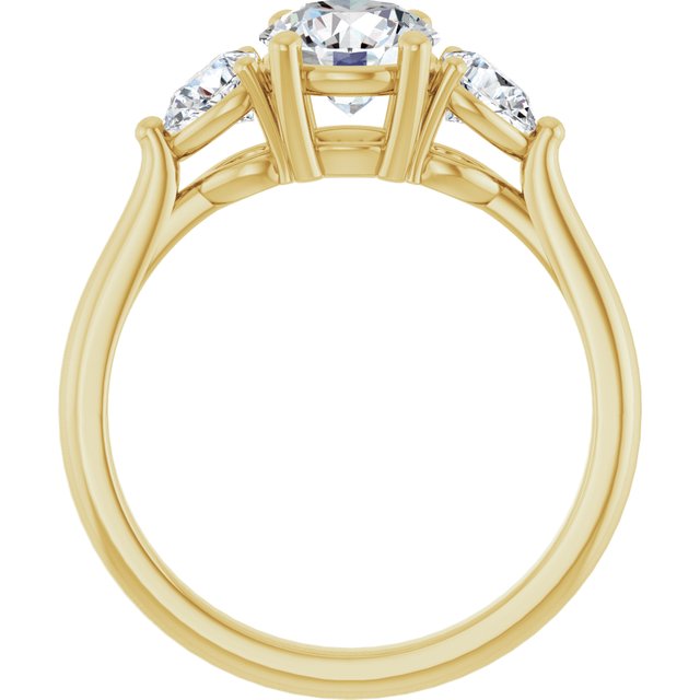 JULIETTE Trilogy Round Engagement Ring with Pear Cut Accent Diamonds - 18K Yellow Gold - View 2