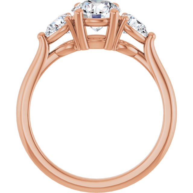 JULIETTE Trilogy Round Engagement Ring with Pear Cut Accent Diamonds - 18K Rose Gold - View 2