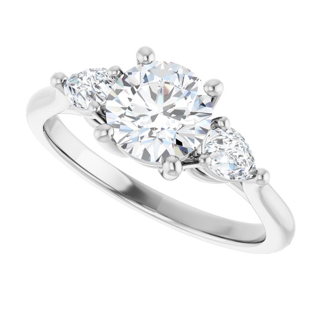 JULIETTE Trilogy Round Engagement Ring with Pear Cut Accent Diamonds - Platinum - View 5