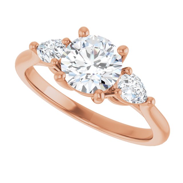 JULIETTE Trilogy Round Engagement Ring with Pear Cut Accent Diamonds - 18K Rose Gold - View 5