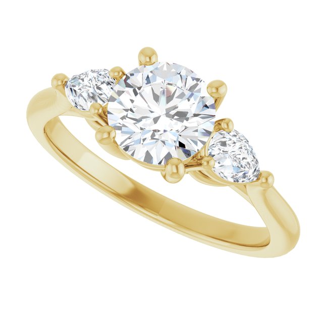 JULIETTE Trilogy Round Engagement Ring with Pear Cut Accent Diamonds - 18K Yellow Gold - View 5