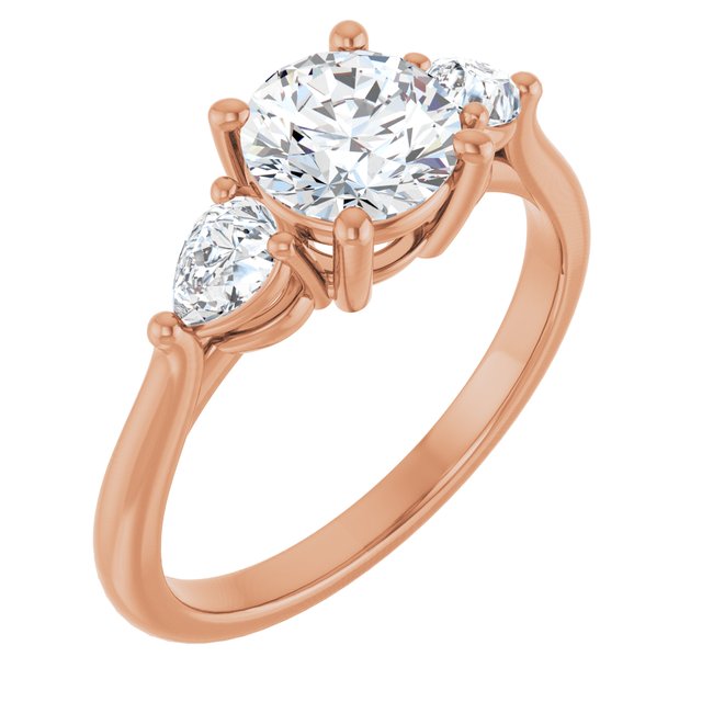 JULIETTE Trilogy Round Engagement Ring with Pear Cut Accent Diamonds - 18K Rose Gold - View 1