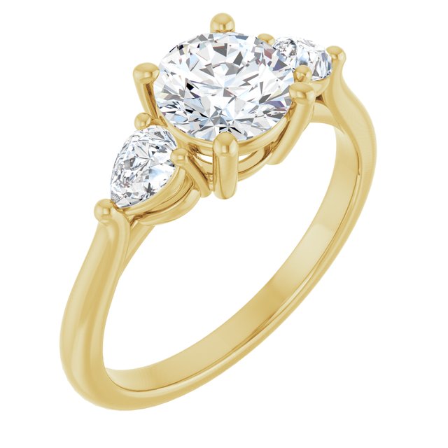 JULIETTE Trilogy Round Engagement Ring with Pear Cut Accent Diamonds - 18K Yellow Gold - View 1