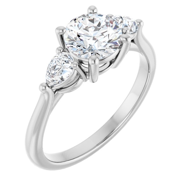 JULIETTE Trilogy Round Engagement Ring with Pear Cut Accent Diamonds - Platinum - View 1