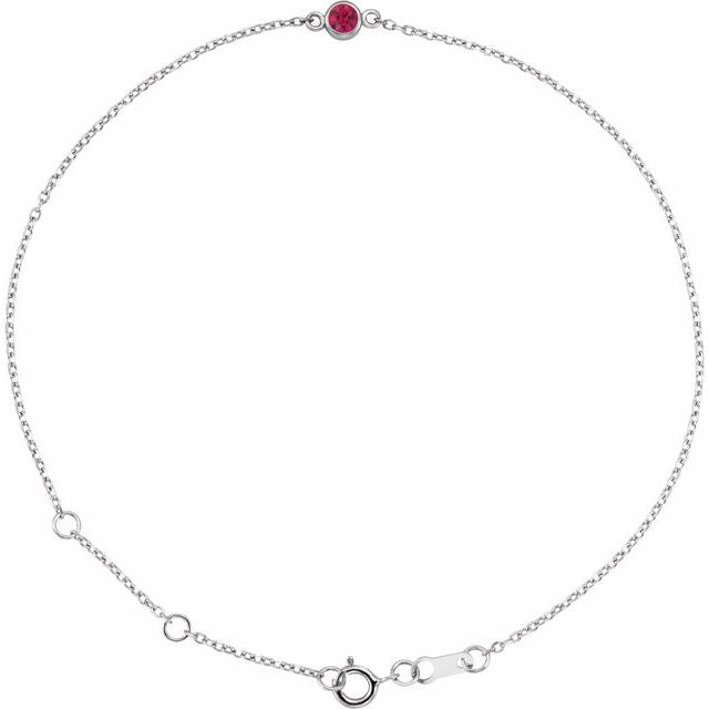 Platinum Lab-Grown Ruby Bezel-Set Solitaire 6 1/2-7 1/2" Bracelet Jewelry