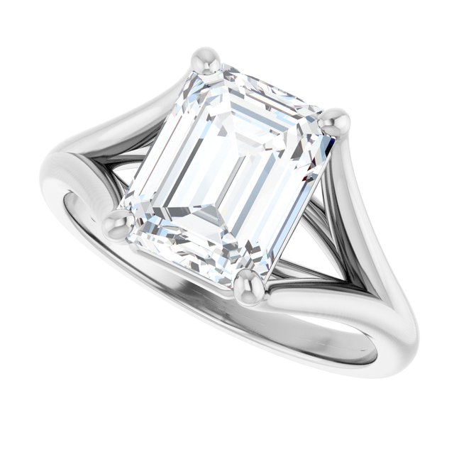 CHICAGO Solitaire Emerald Engagement Ring with Split Band - Platinum - View 5