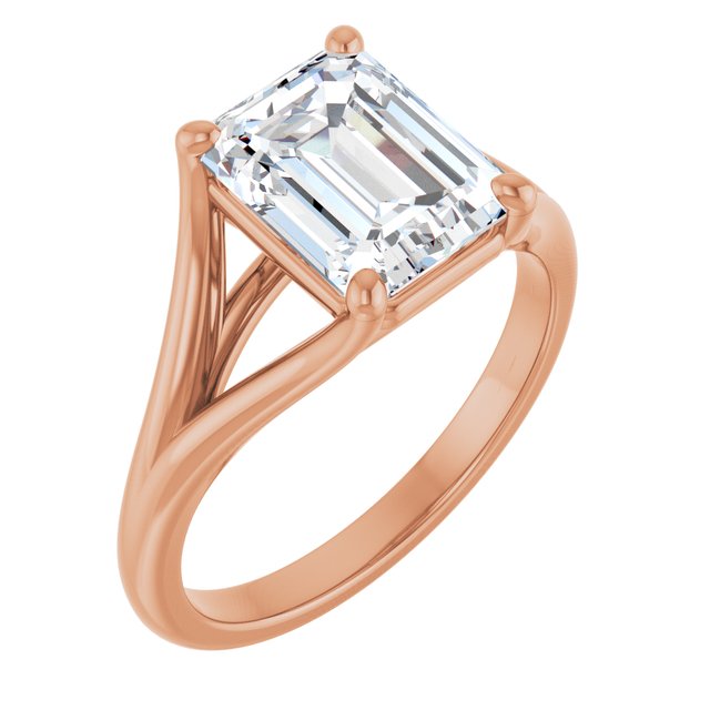 CHICAGO Solitaire Emerald Engagement Ring with Split Band - 18K Rose Gold - View 1