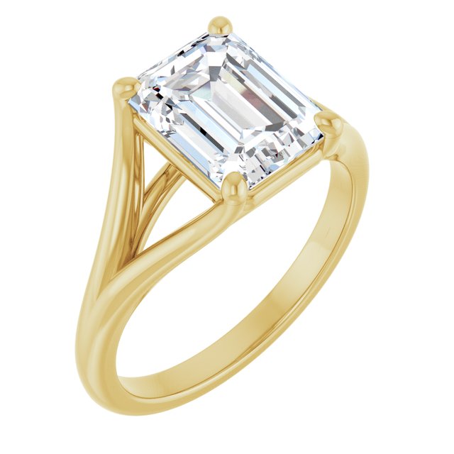 CHICAGO Solitaire Emerald Engagement Ring with Split Band - 18K Yellow Gold - View 1