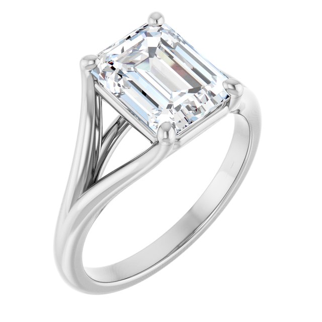 CHICAGO Solitaire Emerald Engagement Ring with Split Band - Platinum - View 1