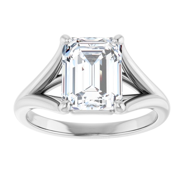 CHICAGO Solitaire Emerald Engagement Ring with Split Band - Platinum - View 3