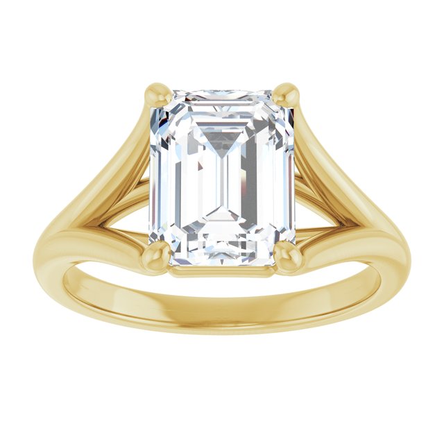 CHICAGO Solitaire Emerald Engagement Ring with Split Band - 18K Yellow Gold - View 3