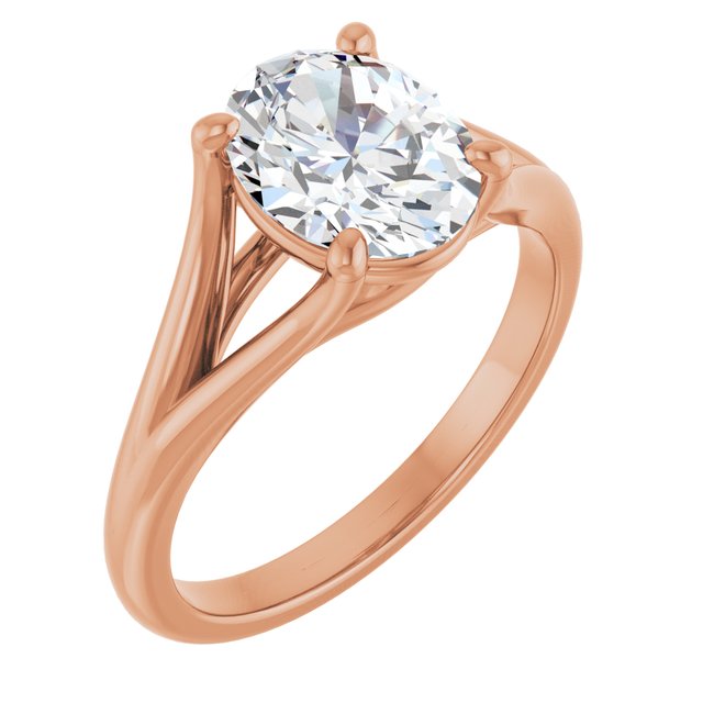 CHICAGO Solitaire Oval Engagement Ring with Split Band - 18K Rose Gold - View 1
