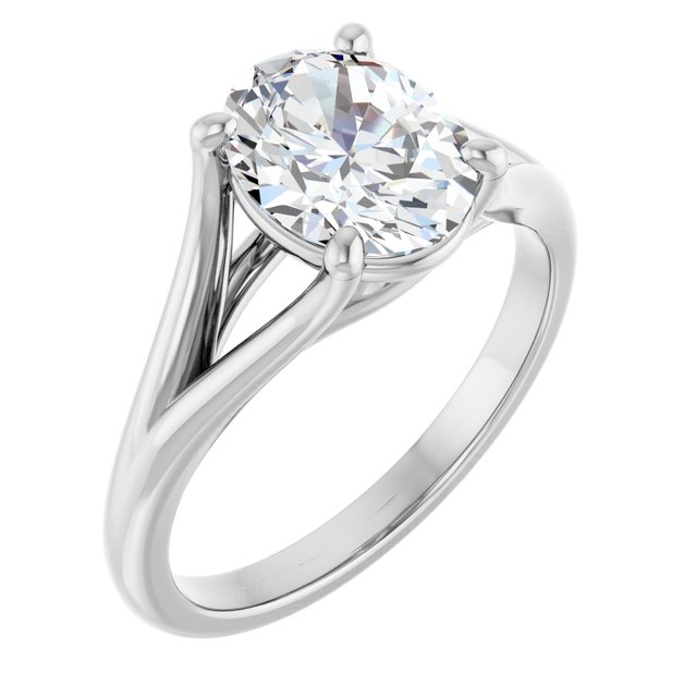 CHICAGO Solitaire Oval Engagement Ring with Split Band - Platinum - View 1