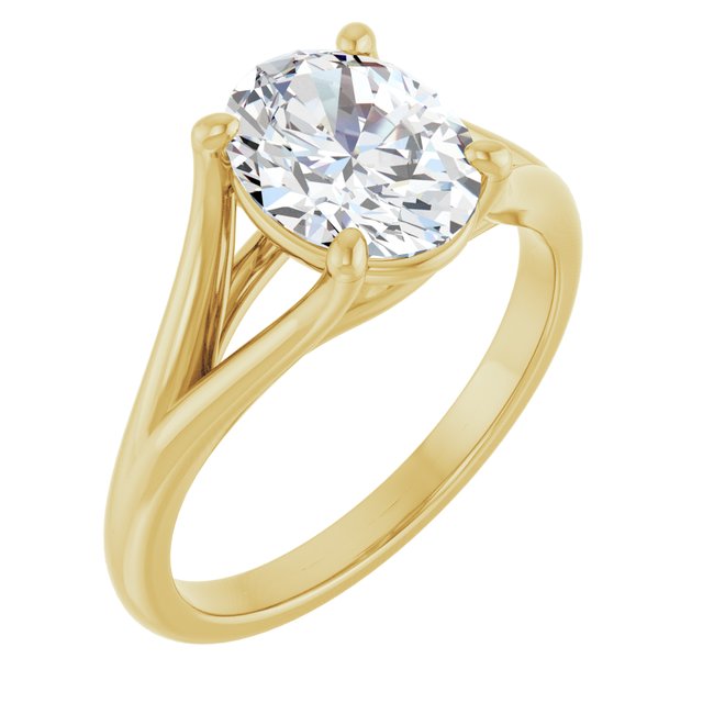 CHICAGO Solitaire Oval Engagement Ring with Split Band - 18K Yellow Gold - View 1