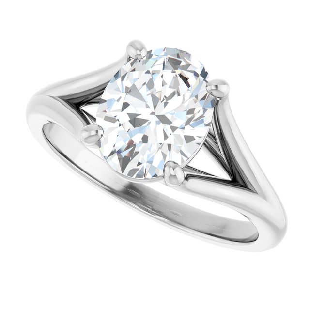 CHICAGO Solitaire Oval Engagement Ring with Split Band - Platinum - View 5