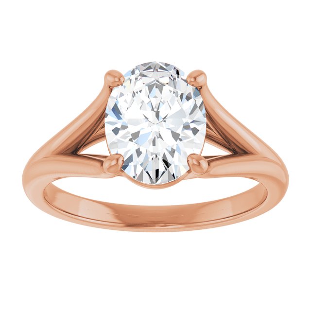 CHICAGO Solitaire Oval Engagement Ring with Split Band - 18K Rose Gold - View 3
